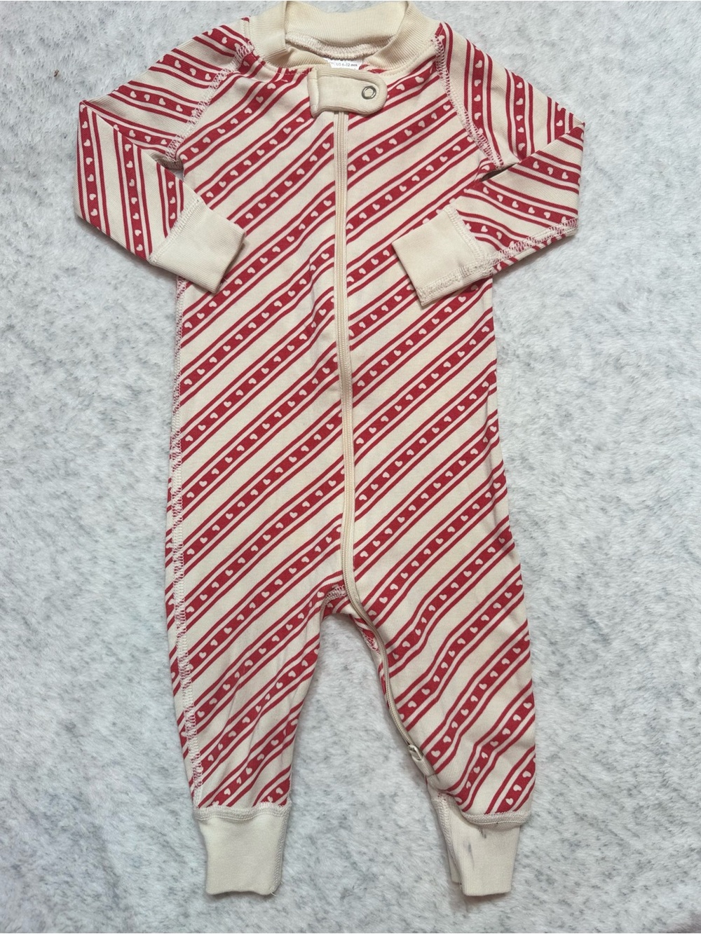 Hanna Andersson Red Heart Stripe Zip Sleeper 6-12M Baby Organic Cotton Holiday